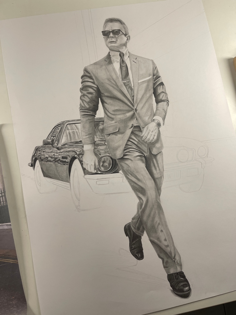 Woidherr90's tweet photo. here we go, the #AstonMartin in the background is emerging 😇 can´t wait to see how this drawing will look at the and😍
#JamesBond #NoTimeToDie #007 #danielcraig #jamesbond007 #jamesbondlifestyle #007style #skyfall #astonmartin #bondlifestyle #casinoroyale #notimetodie https://t.co/nDR5Dxn0Eo