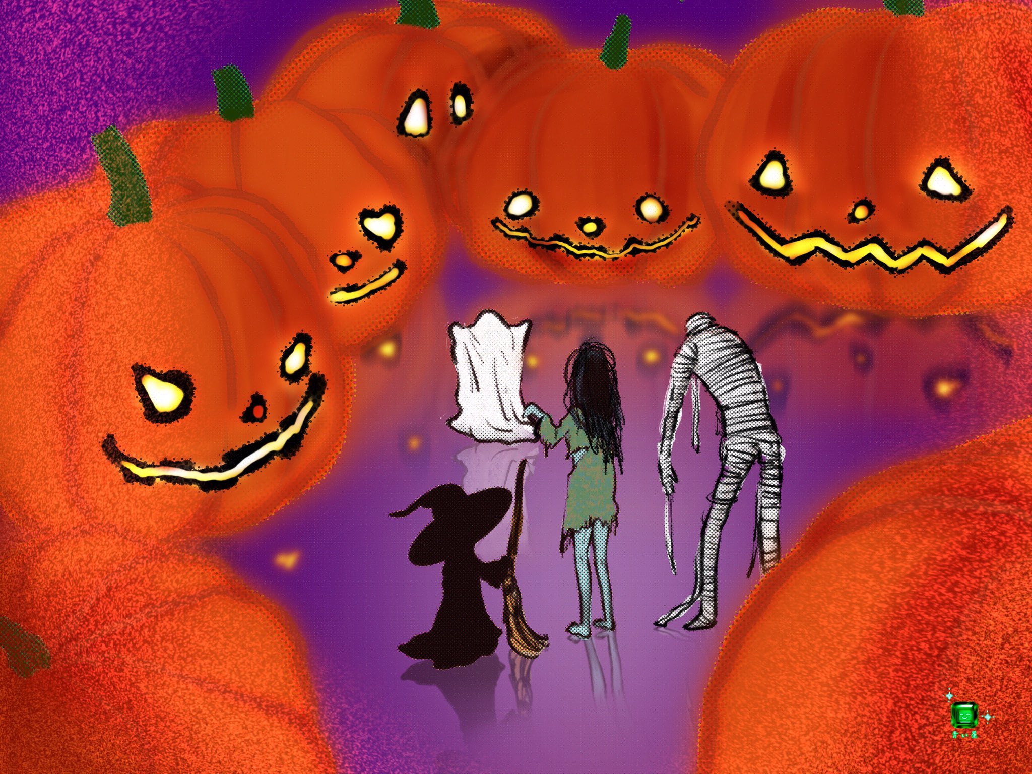 青い星 昨年描いたハロウィン絵です 一年が早い おばけかぼちゃ イラスト T Co 0fuddw1sa8 Twitter