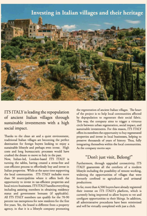 ITSforItaly's tweet photo. ITS ITALY on the latest issue of @ftweekend - Investing in Italian villages and their heritage. Join us to regenerate properties and small businesses in rural Italy. Don't just visit, Belong! Info on https://t.co/iiCojUQ55T #Italy #regeneration #villages #sustainability #borghi https://t.co/Gf3FbRSzSu