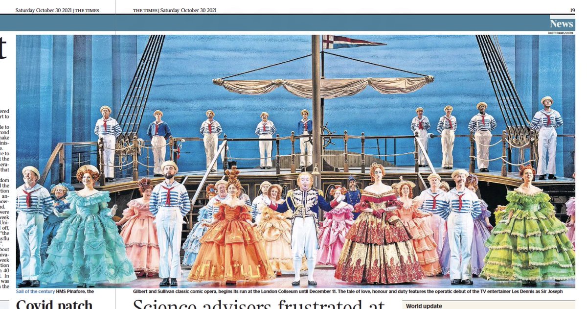 elliottfranks's tweet photo. p18/19 @thetimes today (Oct 30) - @LesDennis as Sir Joseph in Gilbert & Sullivan's HMS Pinafore - @E_N_O the Coliseum @CalMcCrystal @jsavournin @ElganTenor @alexandraoomens @ChrisHopMusic #ENO2122 Season #ENOPinafore runs until 11 Dec https://t.co/6mlciFgGQs https://t.co/WCtZuOdhuE