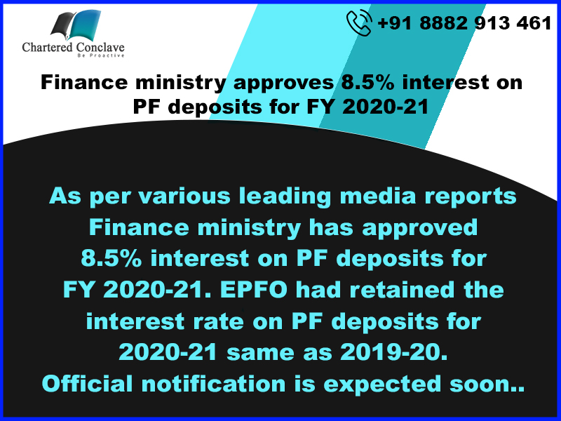 CharteredCnclve's tweet photo. Finance ministry approves 8.5% interest on PF deposits for FY.
Visit us : https://t.co/tdCLtAbjsI
#finance #ministry #interest #deposit #media #report #EPFO #PF #chartered #accountant #charteredconclave https://t.co/18r0XzBjt1