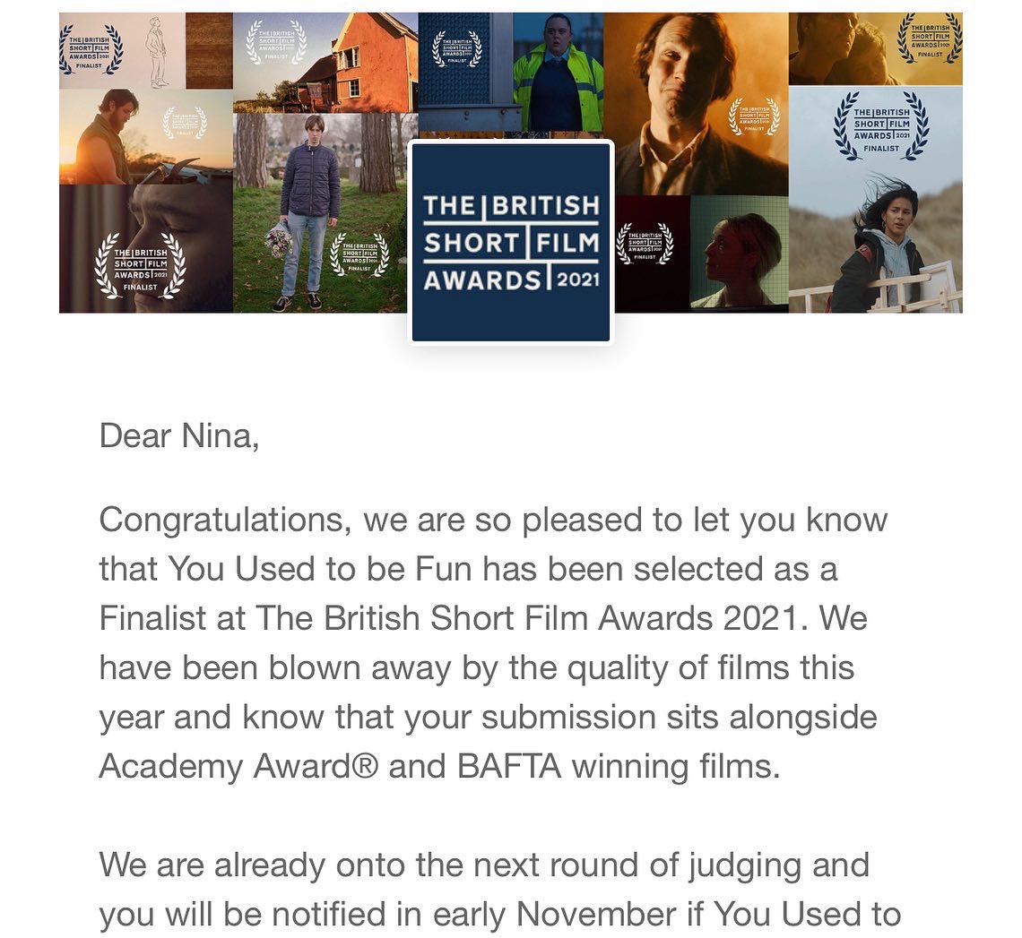 sbfprod_uk's tweet photo. Excited to announce that You Used to be Fun has been selected as a finalist for the British Short Film Awards 2021 @BritShortFilm 

Many thanks to the amazing team for their amazing work on this project 🙌

If you’ve not yet seen it, you can catch it on on @thinkshorts https://t.co/II7yaHo0fr