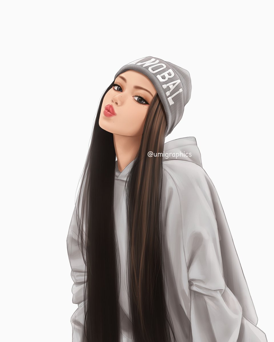 1girl solo long hair beanie white background hood hat  illustration images