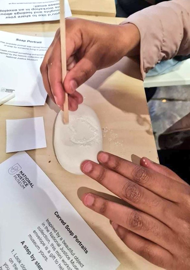 NJMIdeas's tweet image. lovely to see soap carving edition of our 'Workshops in an Envelope' make their way into an Arts Award session. Thank you Shamila Chady, @NaomiGarnett and the super talented young people. Inspired by 'Power: Freedom to Create' exhibition #ArtsAward #NJMPower #LetsCreate #museum