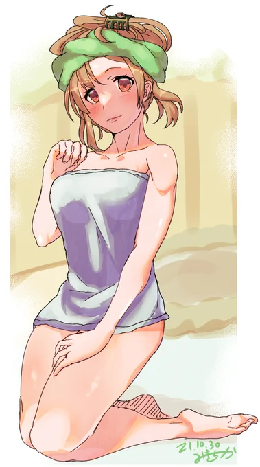TLで流れてきた髪上げバスタオルオフセさんという概念、いいなと思ったので描いた 