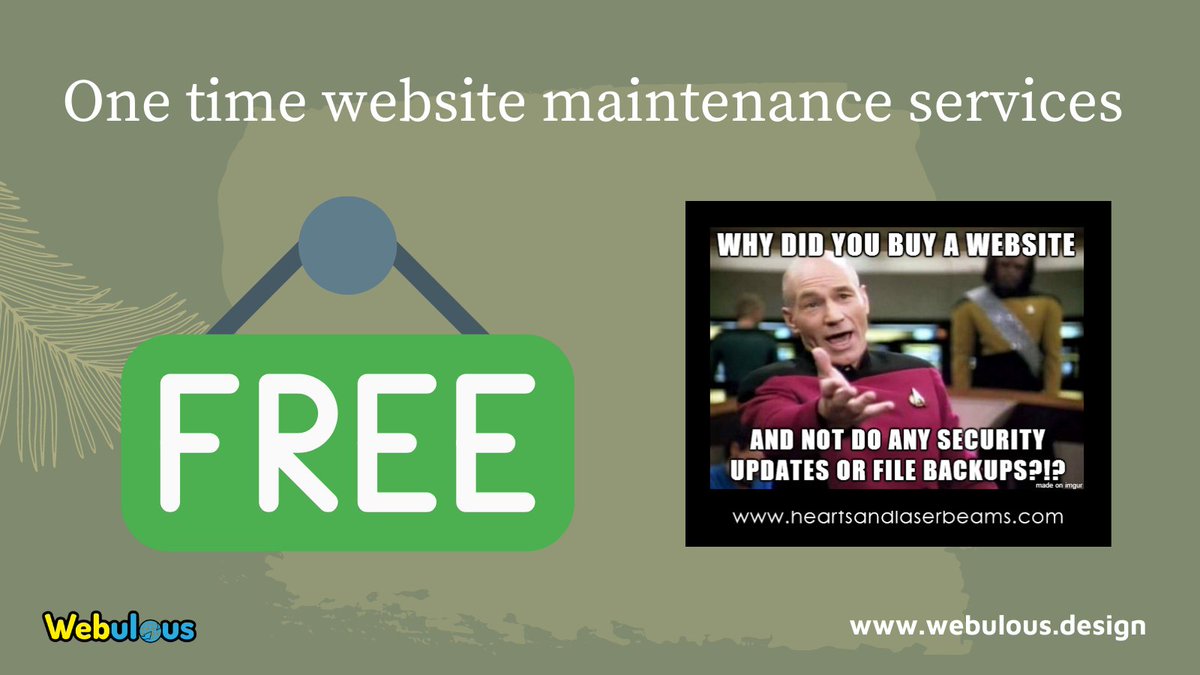 WebulousDesign's tweet image. 1/3
You heard 👂 it right ✔️! We are offering for free 🆓 our website maintenance services ⚙️. This is your chance to make your website secure 🔒 and resilient. Get rid of all spam comments and protect 🛡️ your site from unnecessary downtimes ...