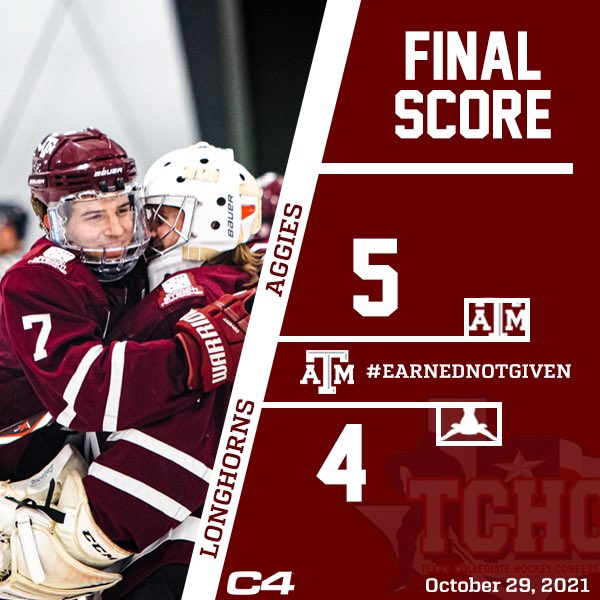 tamuicehockey's tweet photo. Final from College Station📣📣📣 The atmosphere in Spirit was incredible tonight as the Aggies #BTHOtu !! #stillhornsdown #earnednotgiven https://t.co/frN3FswxEy