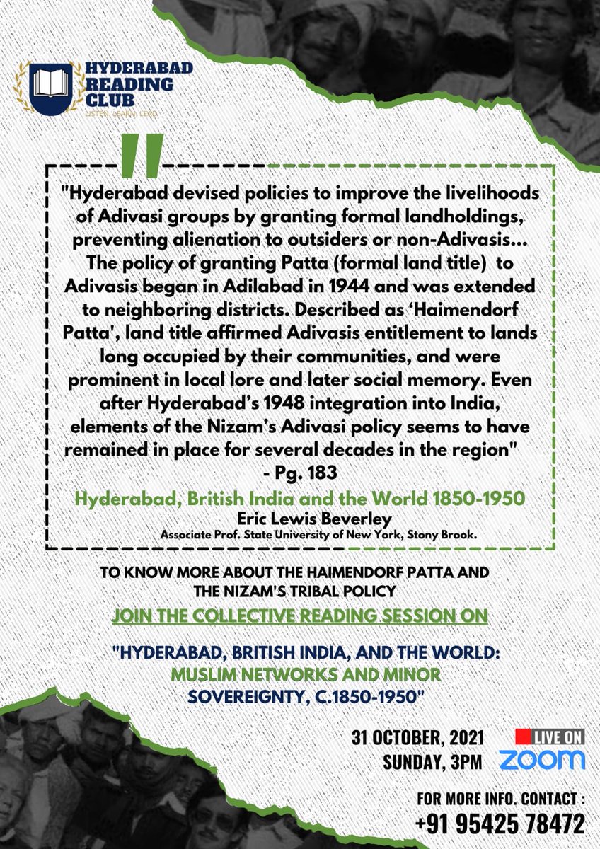 Adv_SyedGhias's tweet photo. Join us on Sunday, 31 October, for our collective reading session on 'Hyderabad, British India and the World: Muslim Networks and Minor Sovereignty, 1850-1950', authored by Eric Lewis Beverly.
#nizam #britishindia #hrc #hydrc #Reading ⁦@DeccanArchive⁩ ⁦⁦ https://t.co/VSmMg4Dk65