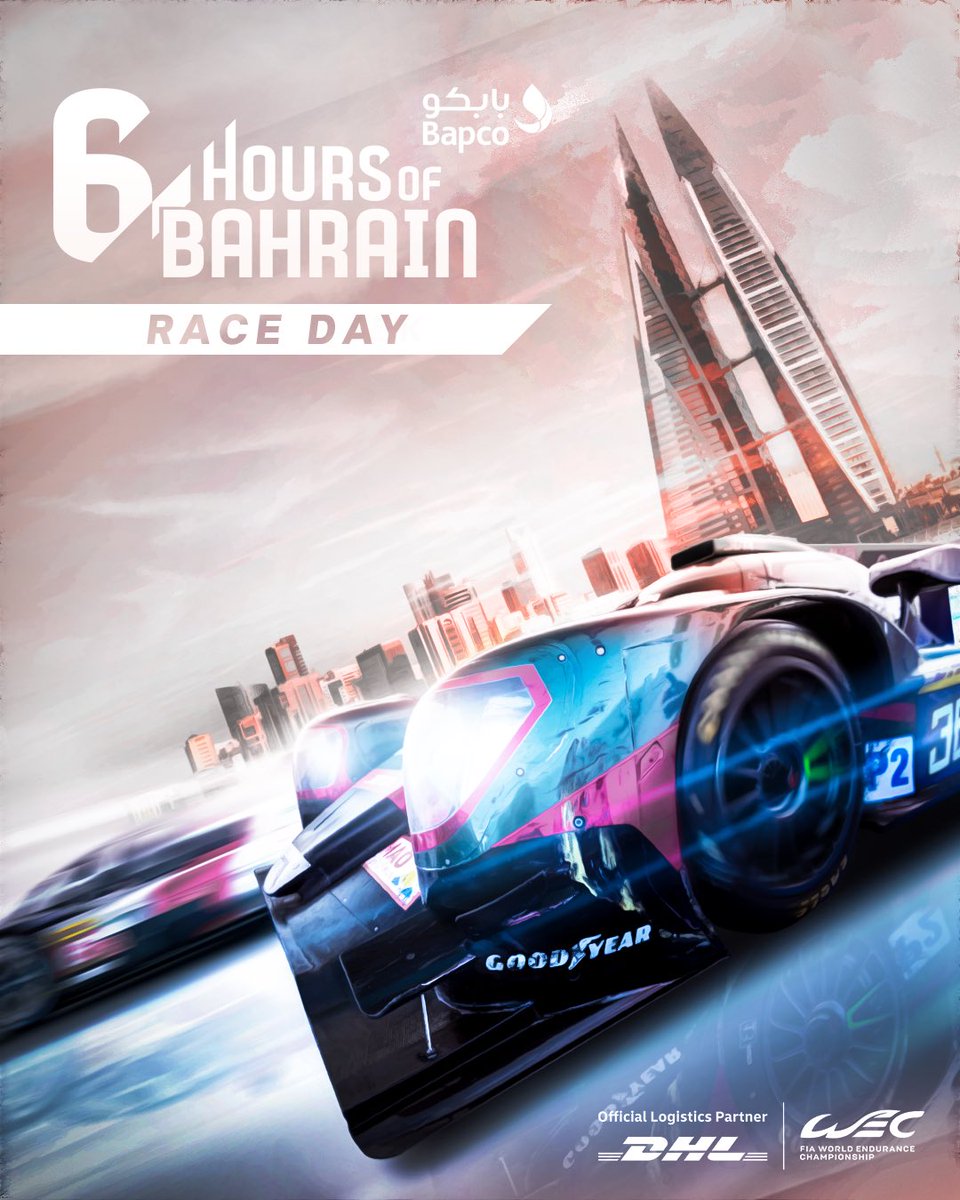 FIAWEC's tweet photo. Let’s go RACING in the heat of @BAH_Int_Circuit.

Green lights at 11:00 (UTC+3) for the 6 Hours of Bahrain, round 5 of the WEC 2021 season. Watch live on https://t.co/npNU9AKkHH and on the WEC App.

#WEC #6HBahrain @DHL_Motorsports https://t.co/1xeWRrKWxX