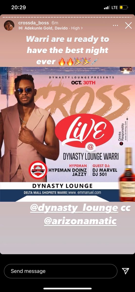 Kiddsglasses's tweet photo. Warriiiiiiii are you ready for @crossdabossike???

CROSS IN WARRI
#CrossXDynastyLounge https://t.co/wa95DtEFDi