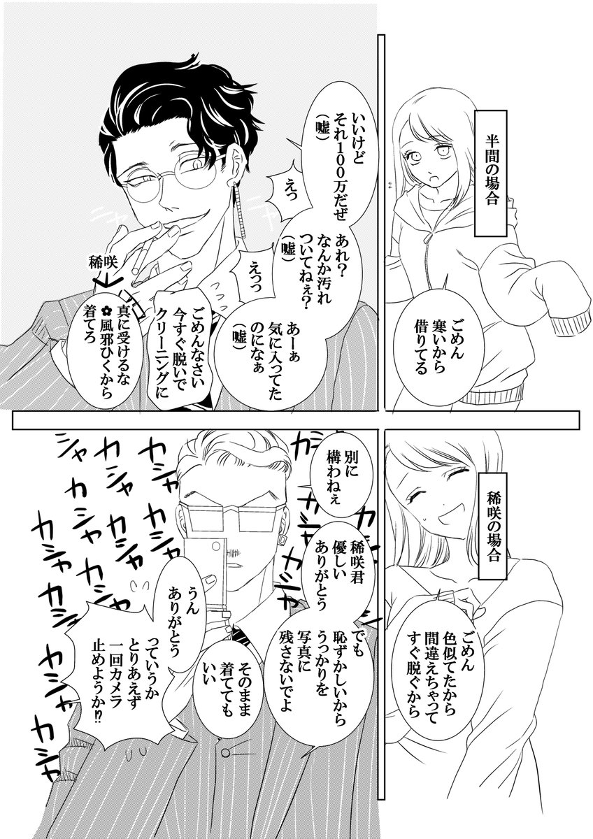 #tkrvプラス 
hnmとksk
マシュマロで頂いたリクエスト
彼服を着て出迎えたら 