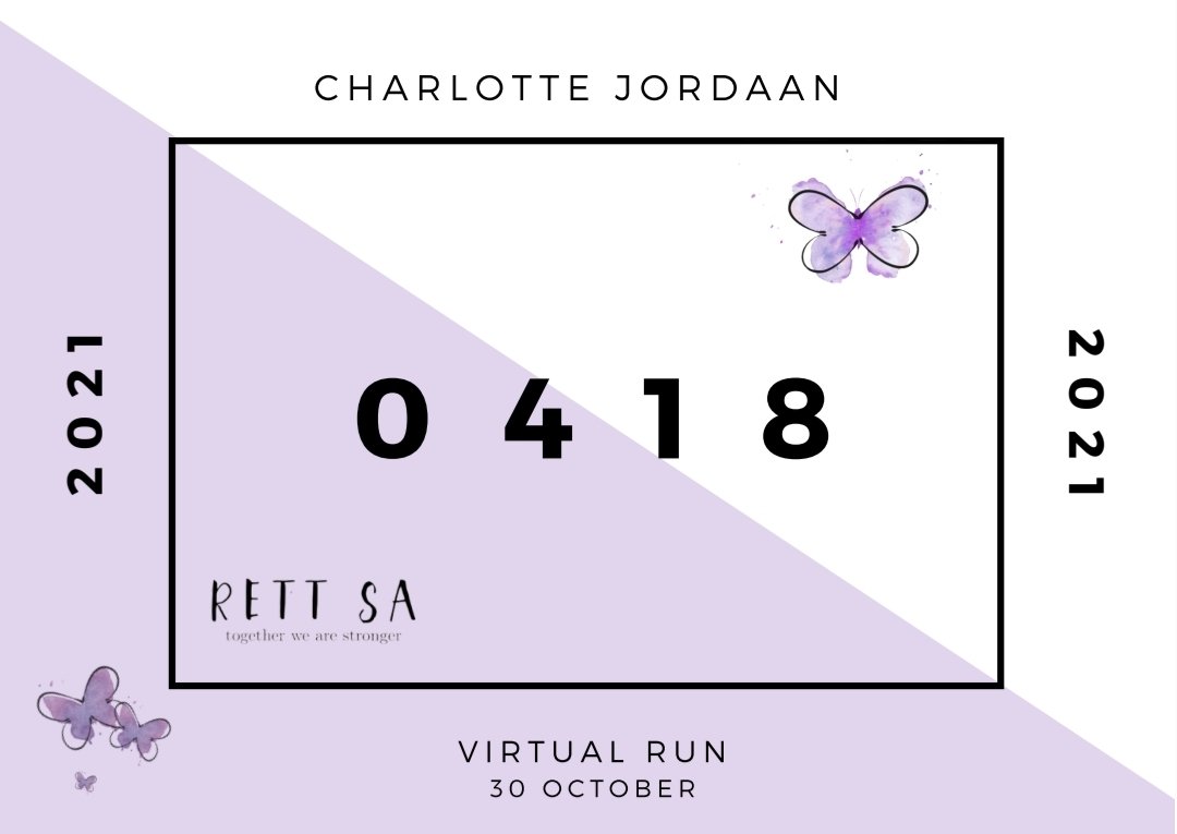 Charlot40731317's tweet photo. About to set off on a run in support of @rettsyndromesa #RunForRett awareness campaign. October is Rett Syndrome Awareness month. Rett Syndrome is a rare genetic mutation affecting predominantly girls. #RunForRett 💜 https://t.co/i94RbNxe8E
