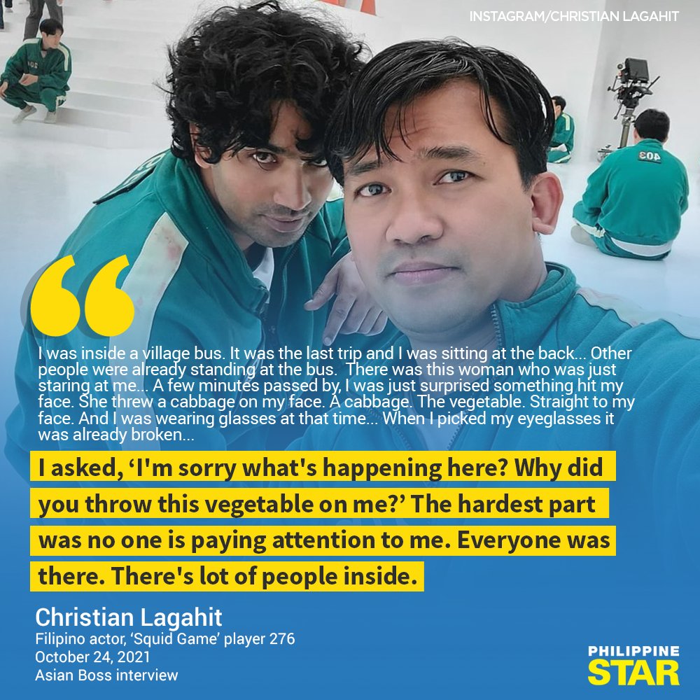 PhilippineStar's tweet photo. In an interview with Asian Boss, Pinoy actor Christian Lagahit, popularly known as Player 276 in the K-drama Squid Game, shared how he experienced discrimination in Korea. https://t.co/7PfzK2c92u