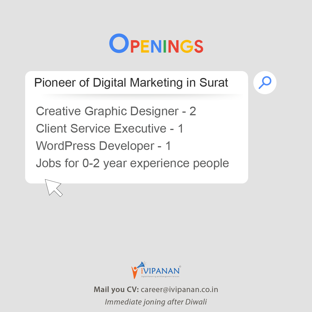 i_VIPANAN's tweet photo. Job Alert in Surat!!
Immediate joining after Diwali.
Mail CV to career@ivipanan.co.in

#surat https://t.co/j0Gw9BXg2W