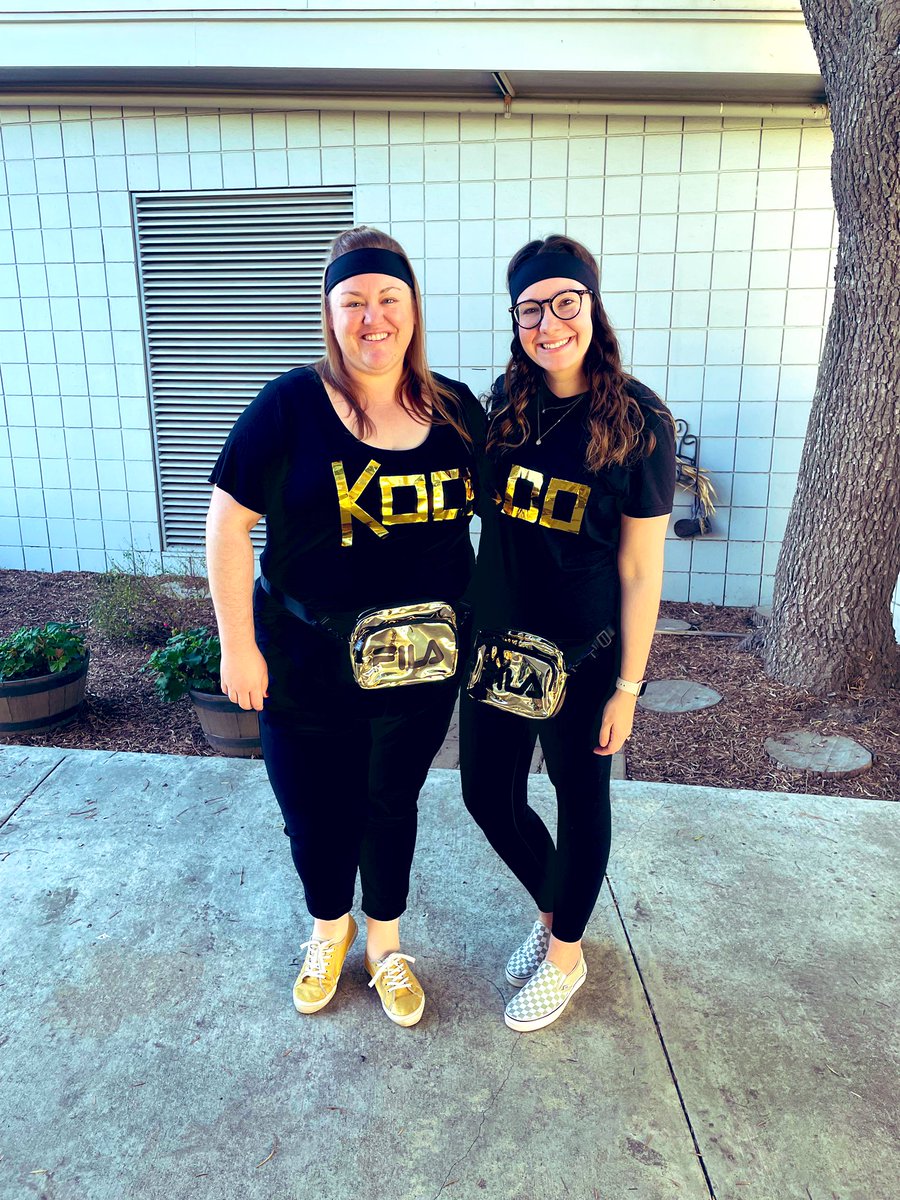 MsHarrisLearns2's tweet photo. Happy Friday before Halloween from these @KooKooKangaRoo teacher fans to you!! @MissCothron is the best partner ever!!! #SunsetLaneShines #FSDLearns https://t.co/wV9TSzIM0t