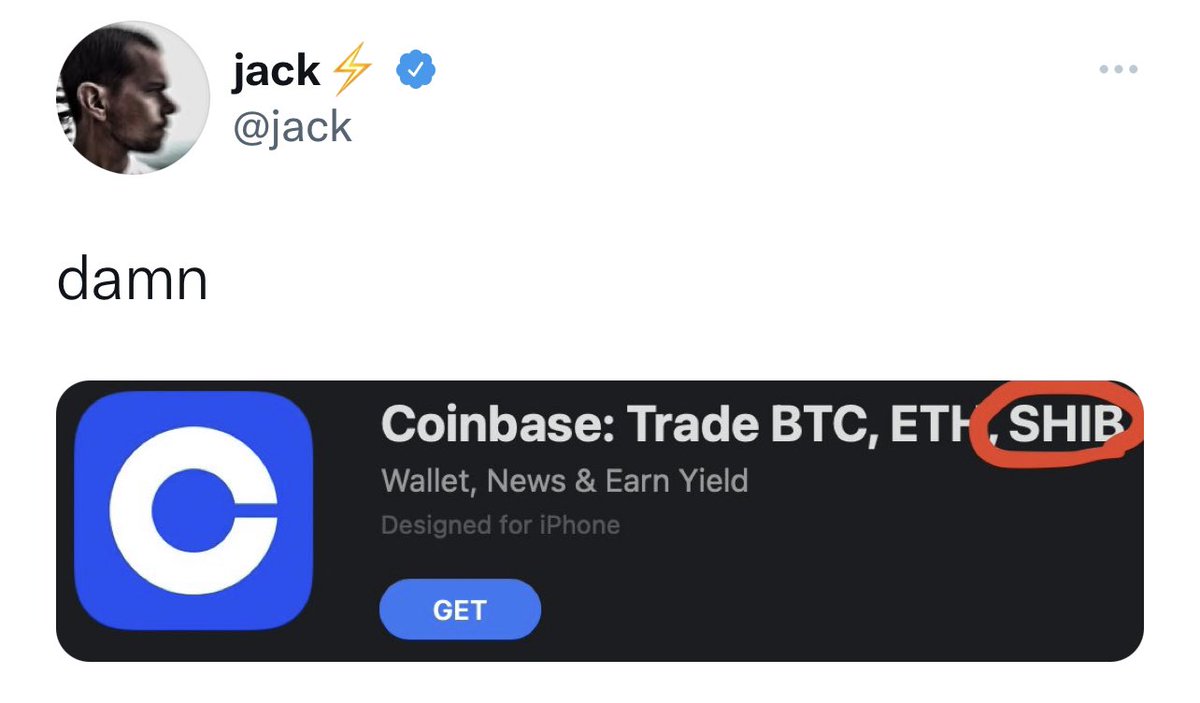 😂 Twitter CEO <a href="/jack/">jack</a> shocked at <a href="/coinbase/">Coinbase 🛡️</a> app for putting $shib with BTC and ETH hahaha 👏🏾