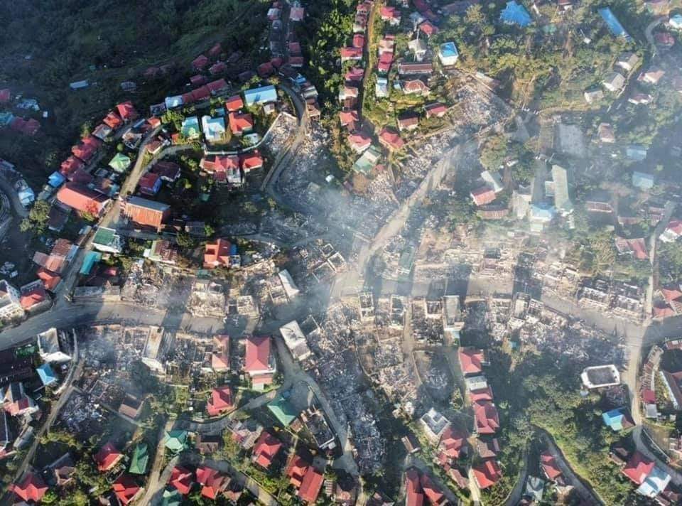 mintrayu's tweet photo. In Thantlang, Chin State, at the present time more than 270 homes &amp; 2 churches were burnt down to the ground due to destroying by the shelling of a lot of rocket-propelled grenades by #TerroristMilitaryCouncil.

#HelpChinState
#WarCrimesOfJunta
#Oct30Coup
#WhatsHappeningInMyanmar https://t.co/nBYSqJ9fdO