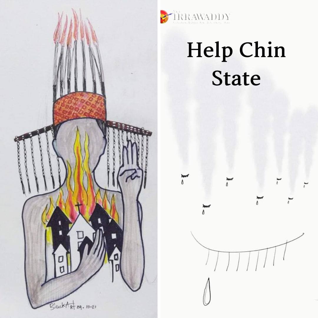 HTETWKHANT1's tweet photo. Chin State In Thantlang, heavy artillery fire by SAC destroyed burnt down many homes and churches.Local are fleeing the war.Refugees in Mindat,are also in need of food and medicines.War is raging in various parts of Chin State. #HelpChinState #WhatsHappeninglnMyanmar @Refugees https://t.co/j7Nc2fJ5r9