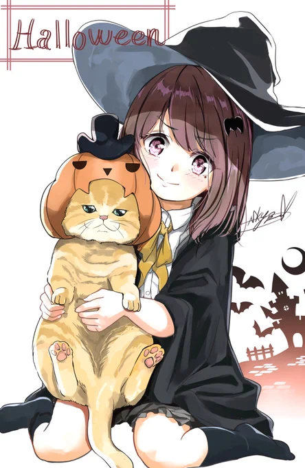 魔女っ子と猫🐈🎃 
#ハロウィン #halloween2021 