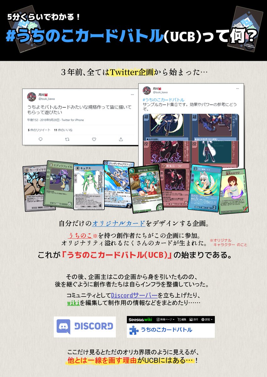 8falo's tweet photo. うちのこカードバトルがとにかくすごいので、いろんな人に知ってほしくてプレゼン画像を作りました！
皆もUCBで創作しよう！ #うちのこカードバトル https://t.co/QcjmvPblK0