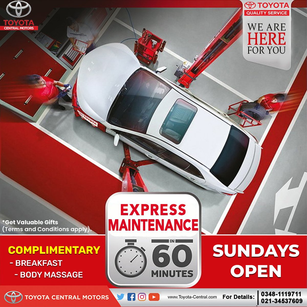 ToyotaCentralM2's tweet photo. Get your vehicle's Service & Maintenance through our Toyota Certified Technicians. Also open on Sundays (10am - 4pm) for Service/Maintenance.
For details, call us at 0348-1119711 OR 021-34537609
#toyotacentralmotors #toyotacentralsure #ExpressMaintenance #services #SundayOpen https://t.co/mQsaLbVIqr