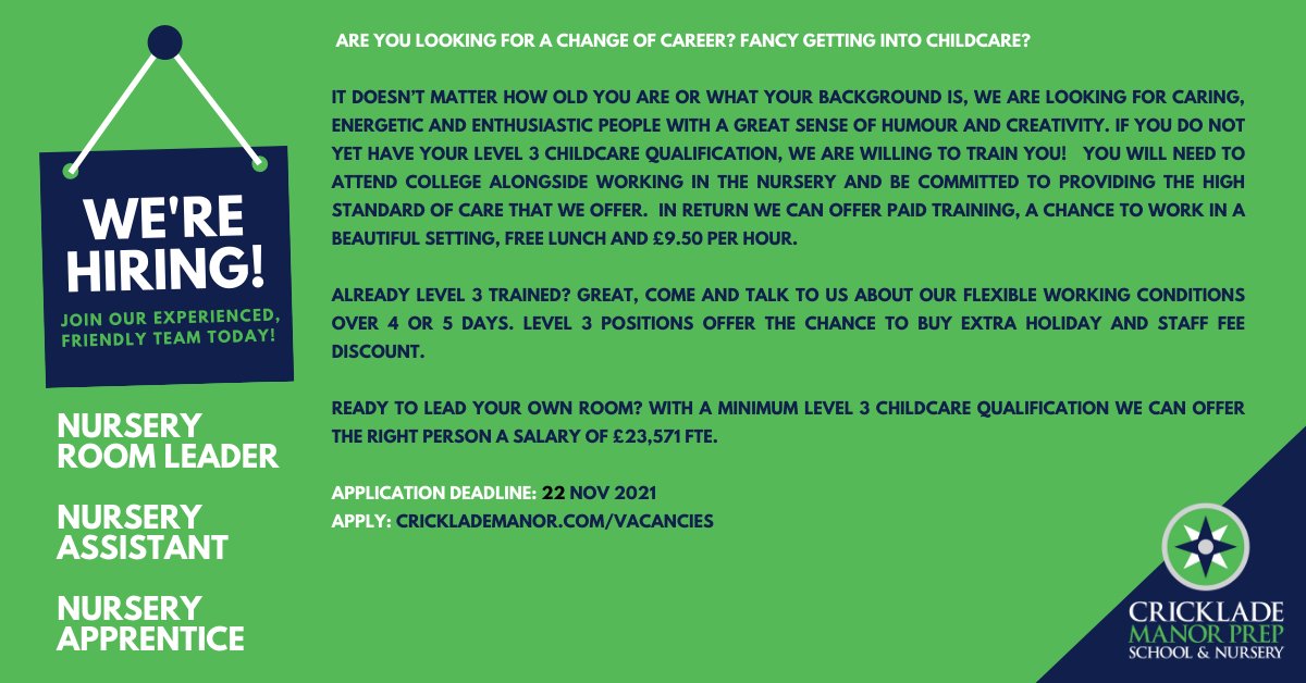 Are you looking for a change of career? Fancy getting into childcare? We are looking for caring, energetic and enthusiastic people with a great sense of humour and creativity. Find out more and apply to join the CMP team: zcu.io/DEzh