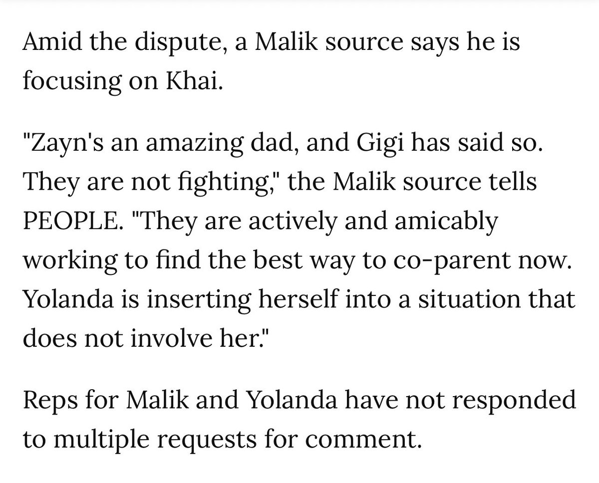 ZaynReport's tweet photo. “Zayn’s an amazing dad … They are actively and amicably working to find the best way to co-parent now. Yolanda is inserting herself into a situation that does not involve her.” - via People https://t.co/8gRvqHlQuD