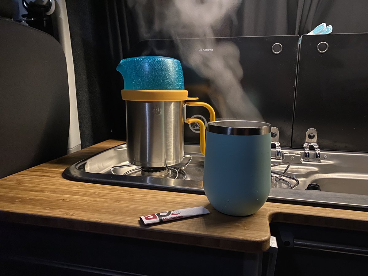 tahjahum's tweet photo. ☕️ washout is over 🤘
A chilly morning in the ⛺️🚐
No better morning to be back on the ☕️
But is it really ☕️🤔!!
#coffeestudy
#apcmicrobiomeireland
#vanlife
#biolite (modified) https://t.co/w0oSVZgR7W