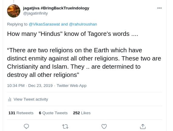 jagatinfinity's tweet photo. @BharadwajSpeaks @AudreyTruschke https://t.co/J2quAFQs7q
The 2 Abrahamics.

RoP excels in mobocracy, violence .....

RoL excels in sophistication, deceit, academic manipulations ......

Money power is common.
Target is same. https://t.co/DmDy1pLxeZ