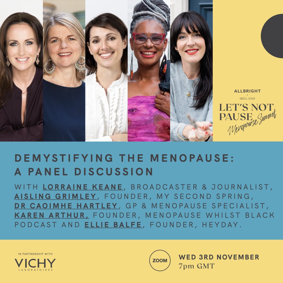DrCaoimheH's tweet photo. Let’s Not Pause Summit, a virtual celebration of menopause in association with @weareAllBright Wed 3rd Nov at 7pm
Impact of menopause on working life largely undocumented & under-reported. It’s time for that to change
#LetsNotPause #MenopauseHealth
https://t.co/VQqI1UOxLM https://t.co/R388qMVbt9