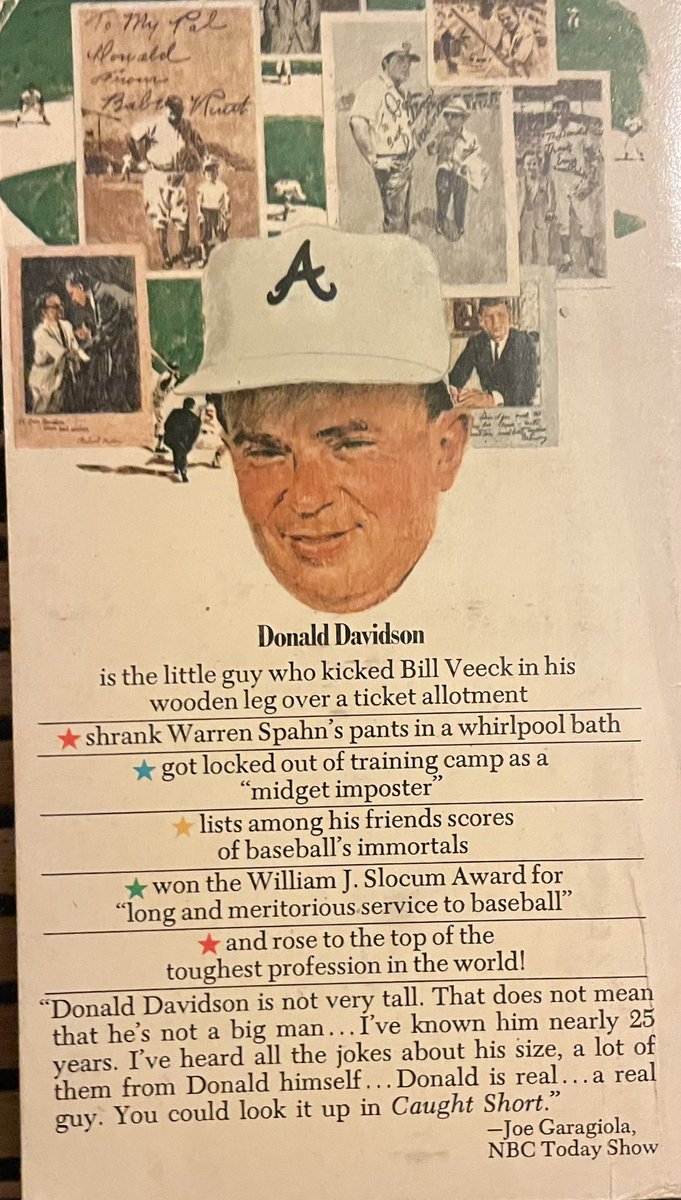 FrankMalfitano's tweet photo. BOOK OF THE DAY: With the #AtlantaBraves ahead in the #WorldSeries here’s a 1972 #autobiography by the late longtime executive of the team, who worked his way up through the #baseball ranks despite having to overcome prejudice for being a dwarf #DonaldDavidson #memoir #1970s https://t.co/T4rXxYhyWX