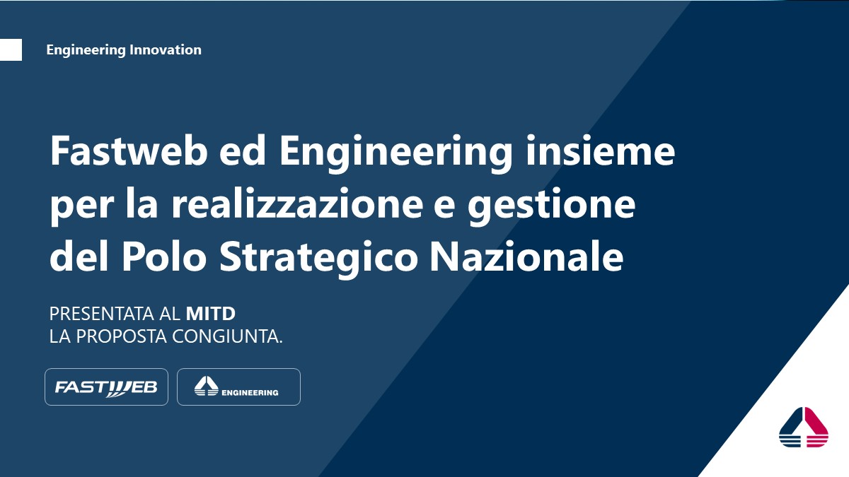 EngineeringSpa's tweet photo. .@Fastweb e @EngineeringSpa insieme per la realizzazione e gestione del Polo Strategico Nazionale.
Leggi il comunicato congiunto: https://t.co/n3qjKz9gLc

#PoloStrategicoNazionale #Cloud #PNRR #TrasformazioneDigitale https://t.co/AerIQl6W0j