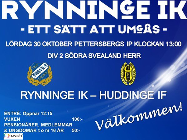 OBS! Herrarnas hemmamatch mot Huddinge idag börjar redan 13:00. #RIK