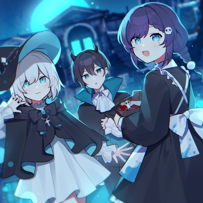 #灰画 #ういはぁーと #マル描いてちょんっ 
ハロウィンぶるーず👻🍫 