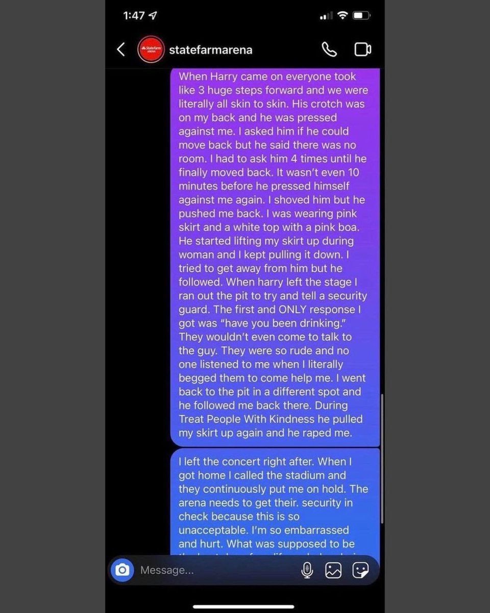 dollystylinson's tweet photo. tw//rape:
A 16 y.o girl went to Harry's concert in Atlanta and got abused by a man not wearing a green wrist band. She asked security to help but none did. 
Shame on those security guards!
If you're going to Harryween please  be careful. If anything happens try and report it. https://t.co/wsBtjU19Fq
