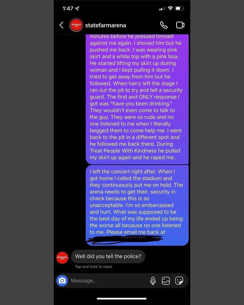 dollystylinson's tweet photo. tw//rape:
A 16 y.o girl went to Harry's concert in Atlanta and got abused by a man not wearing a green wrist band. She asked security to help but none did. 
Shame on those security guards!
If you're going to Harryween please  be careful. If anything happens try and report it. https://t.co/wsBtjU19Fq