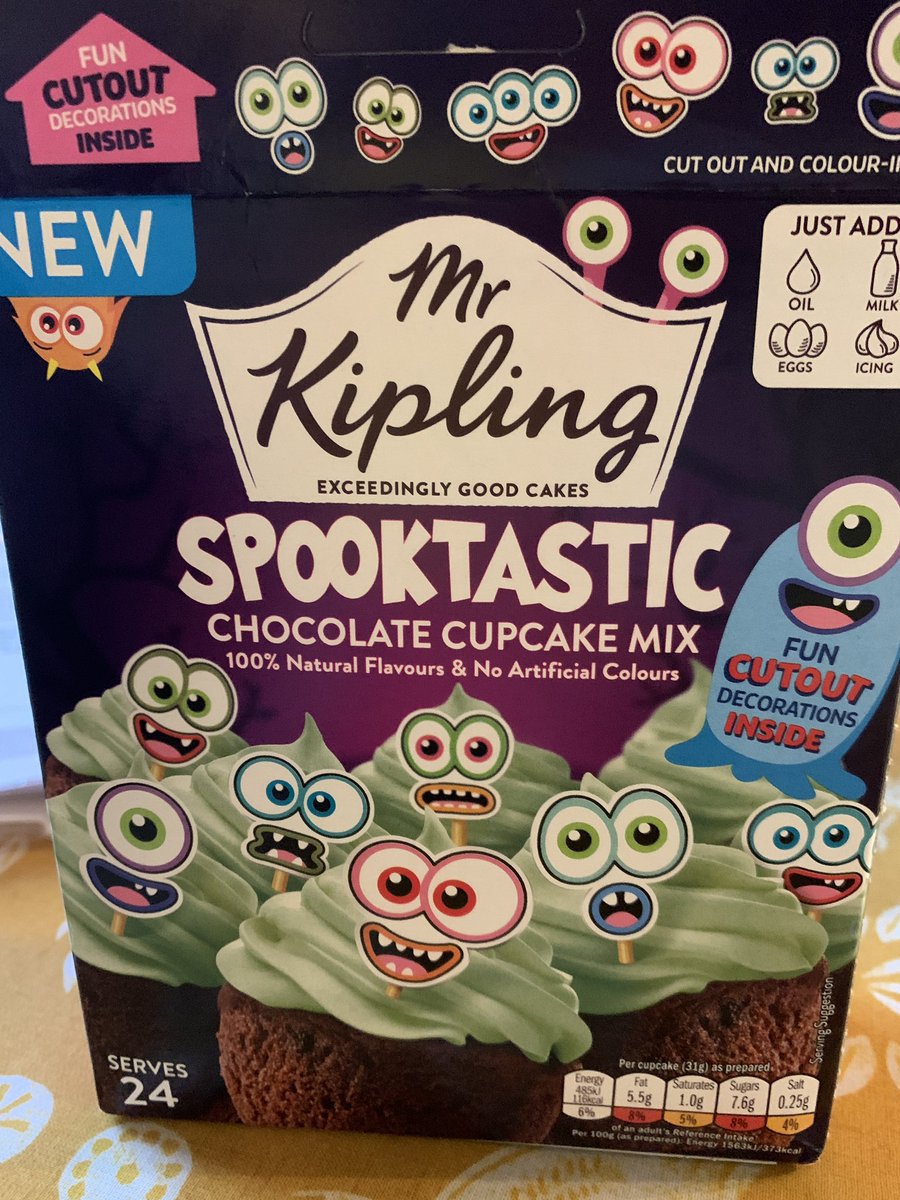 Cpolledri's tweet photo. Just bought these for the kids to make - and it doesn’t come with the Icing and the faces are cardboard? Really disappointed, I never thought I’d say this - but Mr Kipling is out of order! #mrkiplingruinedhalloween @PremierFoodsPLC https://t.co/pLFfCaCSAK