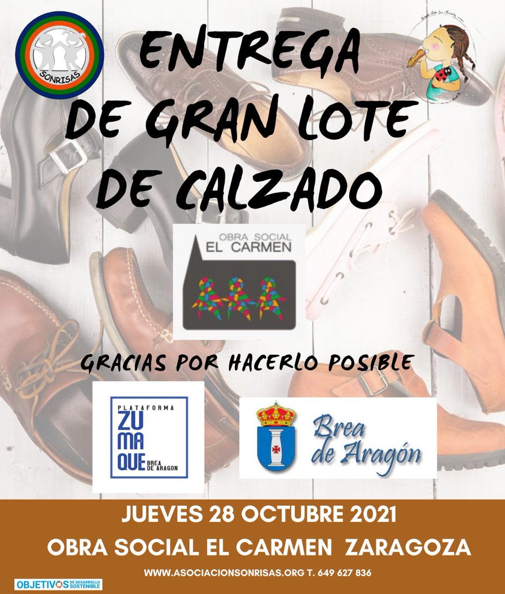 ningu_ninosin's tweet photo. Feliz sábado a todos.
Esta semana y gracias a la solidaridad de todo el municipio de #BreadeAragon hemos podido hacer entrega de un gran lote de #zapatos a nuestros compañeros de 
#obrasocialelcarmen
Gracias #plataformazumaque 
#ayuntamientodeBrea
#comarcadelaranda
@Asc_SONRISAS https://t.co/9CNF7FQdhU