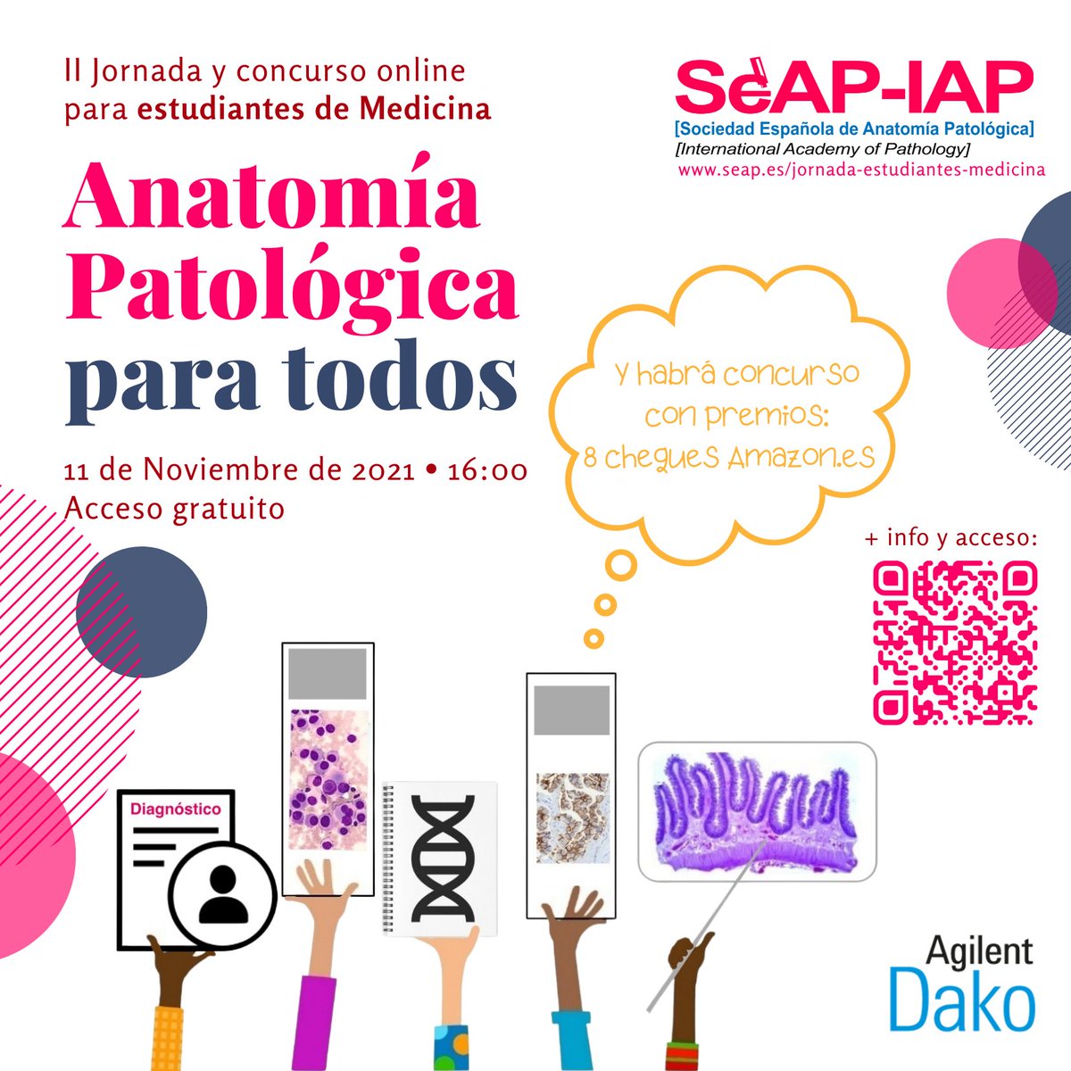SEAP_IAP's tweet image. II Jornada online para #estudiantes de #Medicina Aprende porqué la #AnatomiaPatologica es tan importante. 11 de noviembre a las 16h Acceso gratuito! 
Participa y gana 1 de los 8 cheques de 100€
🔬Inscripción y más info👉seap.es/jornada-estudi…
#Patología #SinDiagnósticoNoHayNada