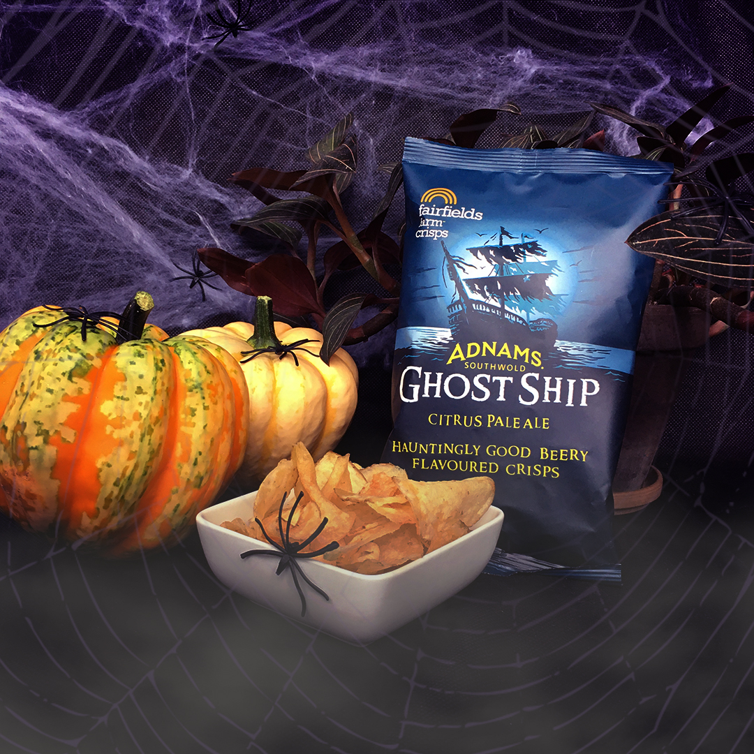 FairfieldsFarm's tweet photo. Fancy trick or treating yourself to some hauntingly good Adnams Ghost Ship flavoured crisps this Halloween? You get the great taste of Adnam’s famous Ghost Ship pale ale, and gluten free too! 🎃👻

#FairfieldsFarm #Adnams #GhostShip #Halloween #TrickOrTreat https://t.co/hymFCuhg2h