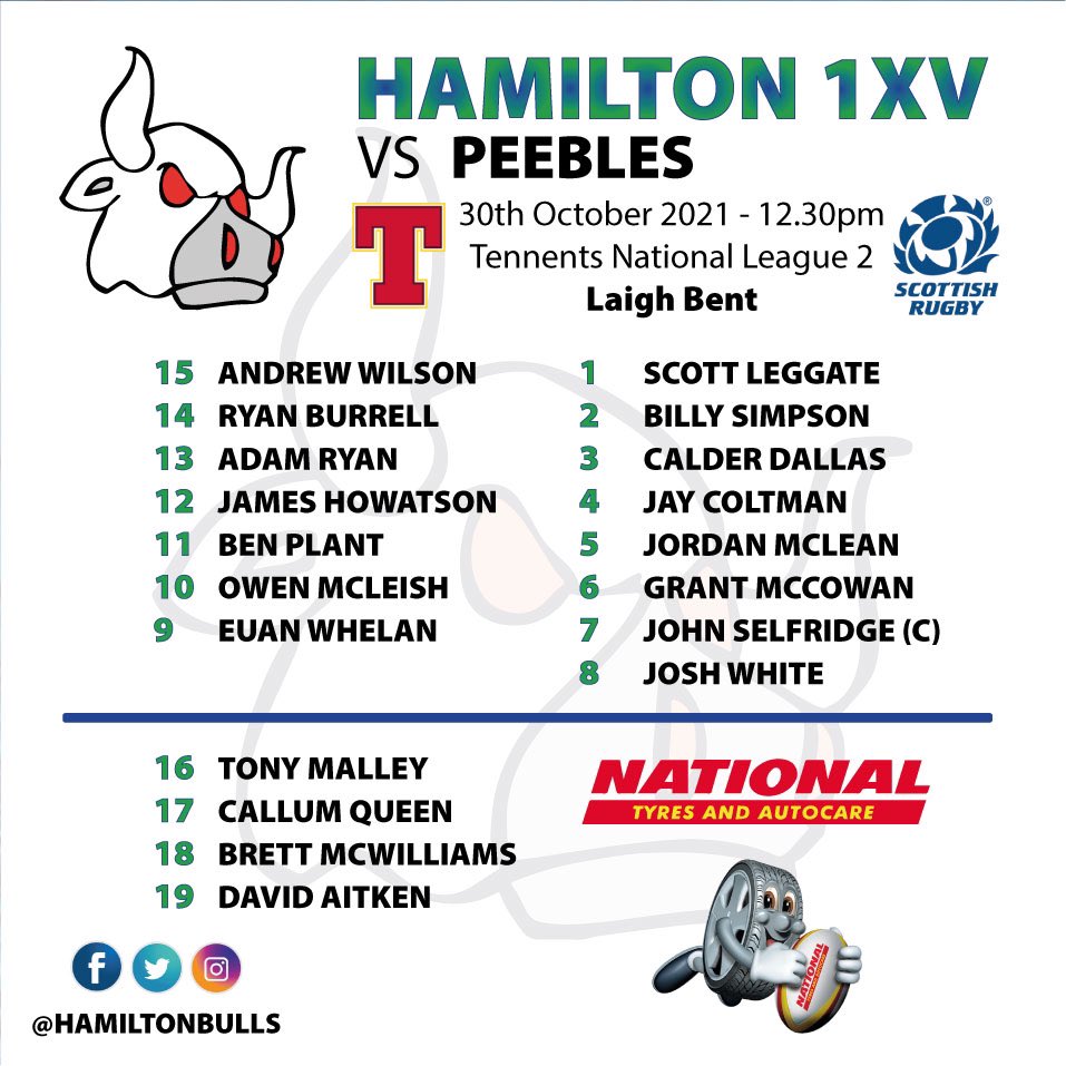 HamiltonBulls's tweet photo. It’s Scary Saturday at Laigh Bent today!

🏉 1XV vs Peebles @ 12:30pm
🏉 Scotland vs Tonga @ 2:30pm
🏉 Wales vs New Zealand @ 5:15pm
🎉 Halloween Party!

Join us for a great day out…you won’t want to miss it!

#ClubDays
#BullsFamily
#BullsHalloween
💙💚 https://t.co/30dpcTh2JG