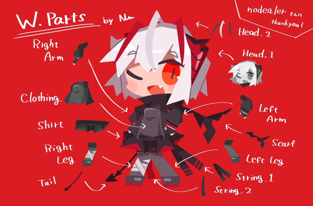 w (arknights) 1girl horns one eye closed chibi red eyes english text red background  illustration images