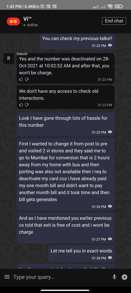RayyanMomin4's tweet image. @ViCustomerCare #vi #visupport #fakepromise
Vi  have generated my postpaid bill even after discontinuing my postpaid number every agent have told me that I won't be charged and exit is free but on 28 after disconnection they generated 588 bill for the monthIconfirmed from so many
