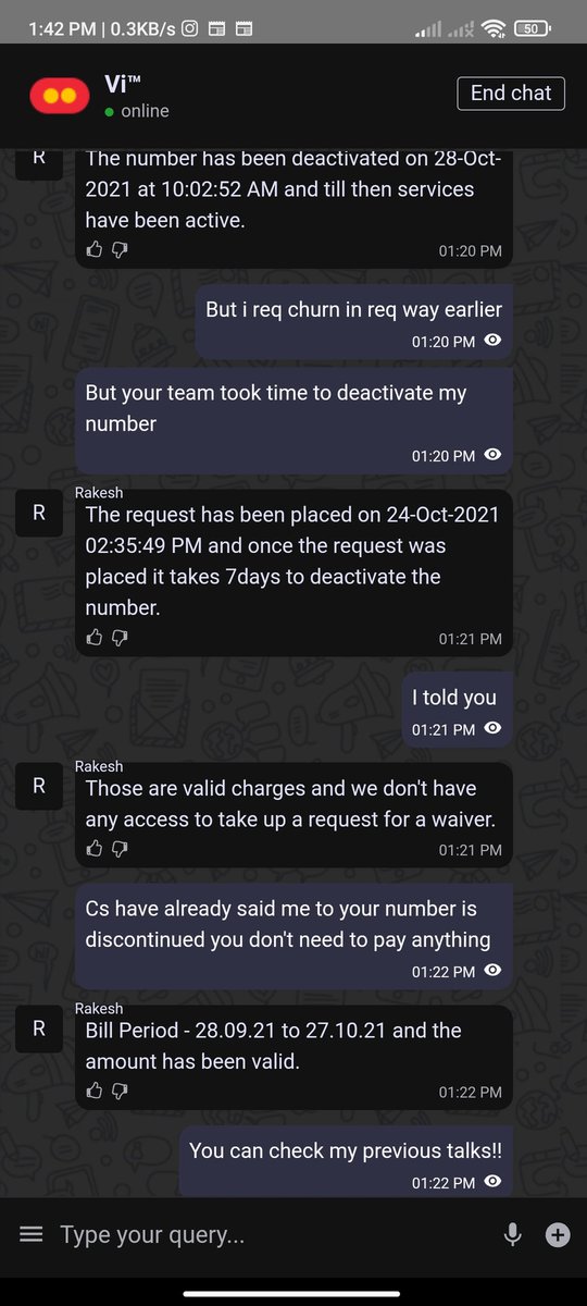 RayyanMomin4's tweet image. @ViCustomerCare #vi #visupport #fakepromise
Vi  have generated my postpaid bill even after discontinuing my postpaid number every agent have told me that I won't be charged and exit is free but on 28 after disconnection they generated 588 bill for the monthIconfirmed from so many