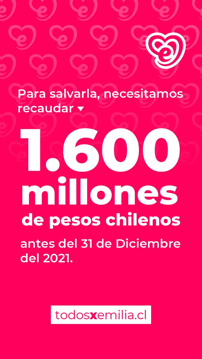 todosxemilia's tweet photo. #ALERTA Hoy es Sábado con S de SÚMATE y SÉ parte de los voluntarios X Emilia.

Queda mucho por recorrer y el tiempo se nos agita. Son 1.600 millones de pesos chilenos que tenemos que recaudar antes del 31dic para salvar la vida de Emilia.

#IFEUniversal #RTSolidario #LaProfecia https://t.co/BleU4ecvnq