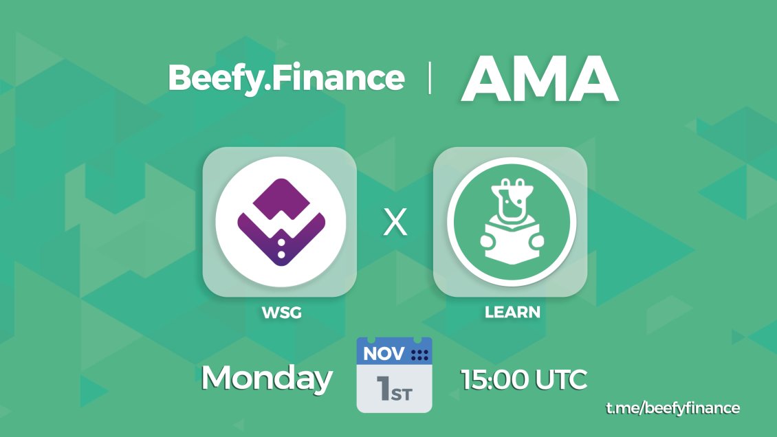 Everyone loves #PlayToEarn gaming, 🎮 Are you earning with <a href="/WSGToken/">Wall Street Games Token</a>? 

This is your chance to get to know Wall Street Games.

#AMA in Beefy’s main #Telegram channel on Monday Nov. 1st at 15:00 UTC.

Mark your calendars #WSGARMY!
👉 t.me/beefyfinance