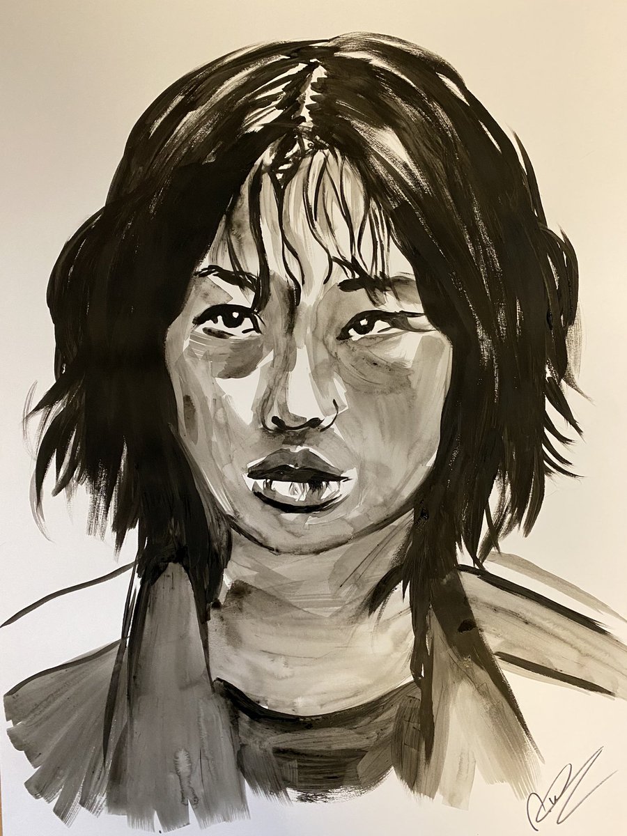 NathanWyburnArt's tweet photo. PAINTING WITH SQUID INK! 🦑 
#SquidGames actor HoYeon Jung as Kang Sae-Byeok, painted using real #SquidInk @netflix @hoooooyeony #HoyeonJung #kangsaebyeok 

#squidgamesart #squidgamesedit https://t.co/TLGIUAb5Ep