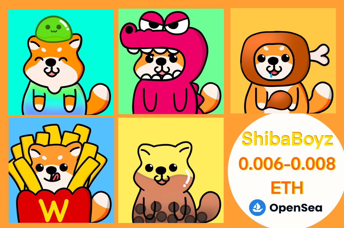 ⭐️NEW DROP⭐️
ShibaBoyz #50-54🐶🍟

price : 0.006 - 0.008 ETH
opensea : opensea.io/collection/shi…
Discord : discord.gg/HZuNaByvE2

#ShibaBoyz #NFTthaiartist #nftcollectors #NFTthai #nftart #NFTJapan #NFTCommunity #nftdog #shibainu #NFTshill