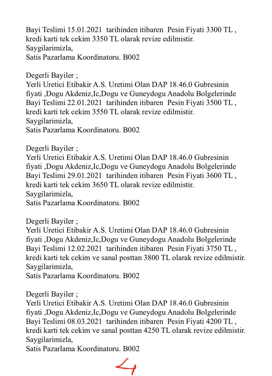 DAP GÜBRE 16 AYDA TAM 31 KEZ ZAM YEDİ
Temmuz 2020’de
ton fiyatı 2200 TL olan DAP gübre 16 ayda 31 zam yiyerek
Ekim 2021’de
7800 TL’ye çıktı.
Çiftçinin alışı 8000 TL
Bu arşivi başka yerde bulamazsınız.
Kafalardaki karışıklık geçsin diye arşivimi sizinle paylaşıyorum.👇