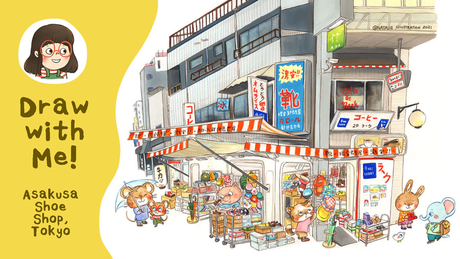 cute_everyday's tweet photo. 今週の動画は一緒に浅草の靴屋を描きましょう！水彩とガッシュのイラストです。またよろしくお願いしますね〜！🥰

https://t.co/WaS7ZEFteg https://t.co/EoB6BQ9gza